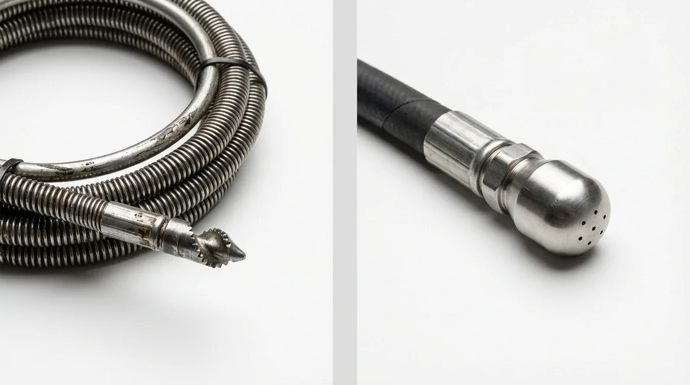 Drain snake cable and hydro jetting nozzle used for drain cleaning in Glendale, AZ