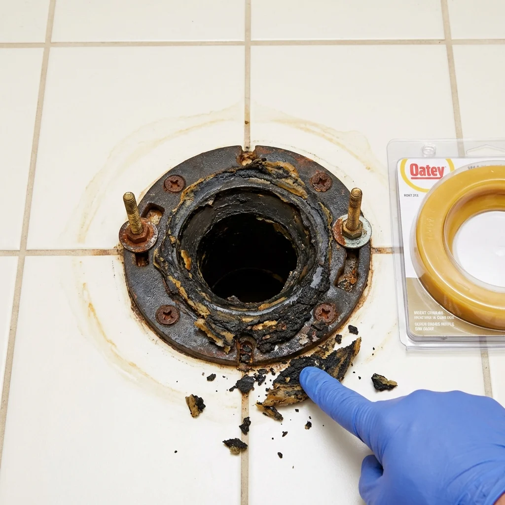 Failed wax ring showing water seepage at the base of a toilet in a Glendale, AZ home